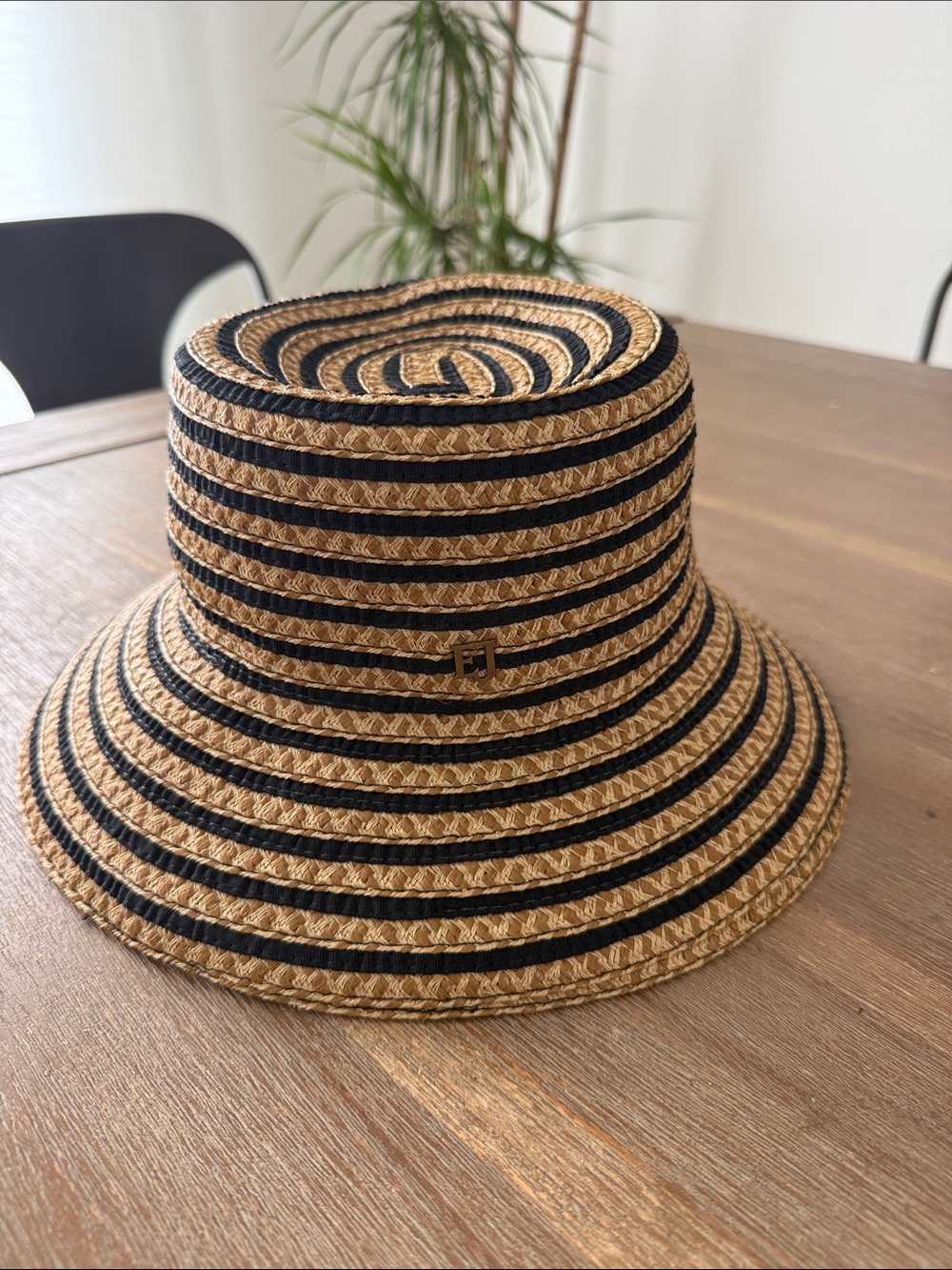 Eric Javits New York Stripe Squishee Bucket Hat - Black/Tan UPF 50+